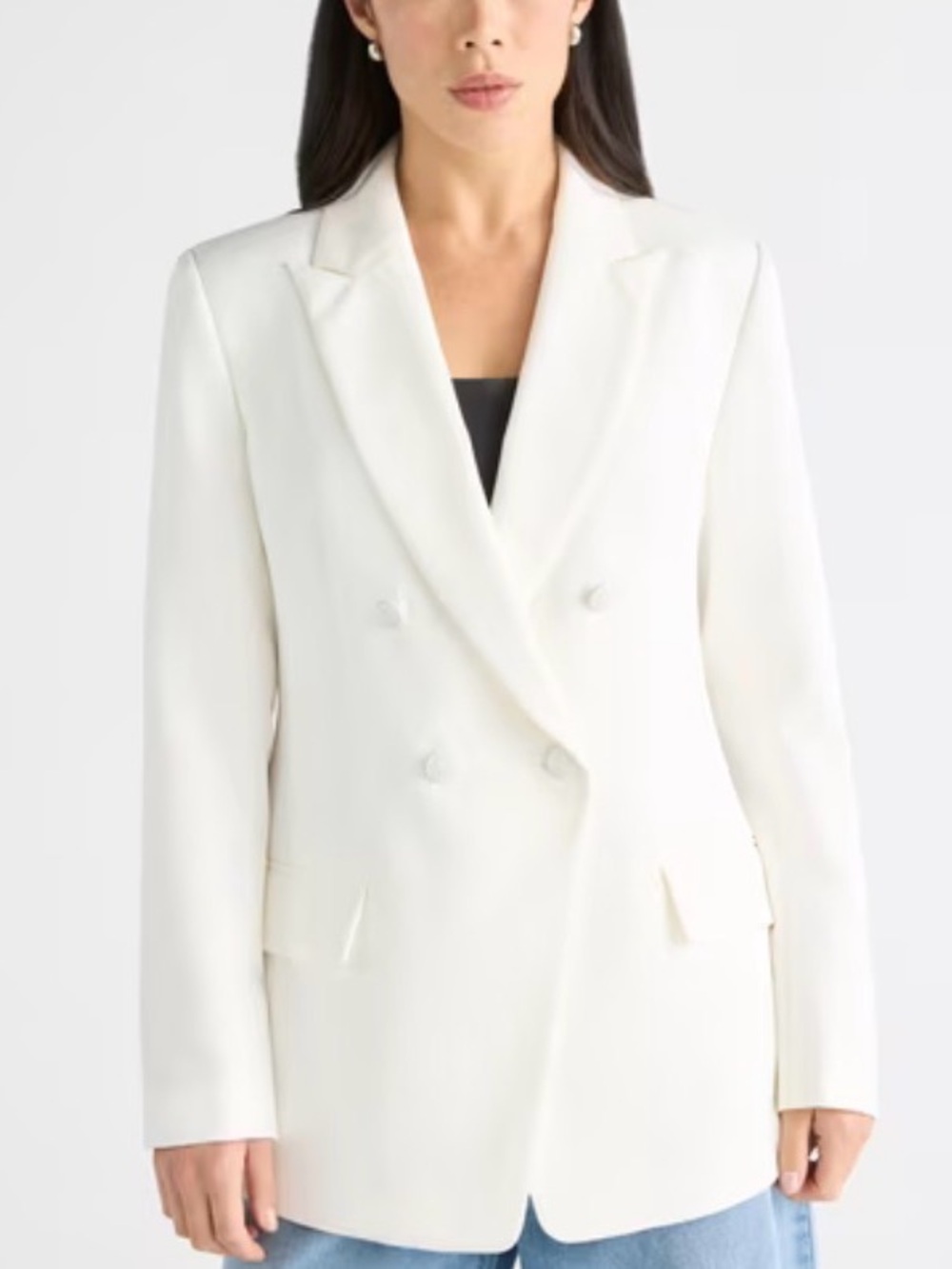 Women's White Double-Breasted Tailored Blazer